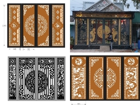 Bộ sưu tập Bộ sưu tập 5 mẫu Cổng 4 cánh tài lộc file dxf mới nhất