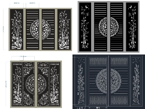 Bộ sưu tập Bộ 10 mẫu cổng 4 cánh trống đồng trúc đẹp file cad