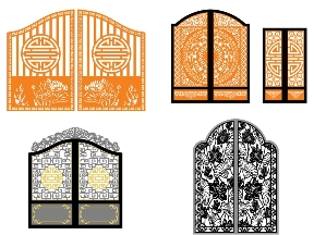 Bộ sưu tập Bộ 5 mẫu Cổng chùa 2 cánh file cad