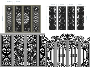 Bộ sưu tập Bộ sưu tập trọn bộ 15 mẫu Cổng 4 cánh bản vẽ dxf