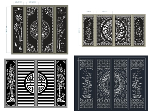 Bộ sưu tập Bộ 5 mẫu Cổng trúc 4 cánh cnc dxf
