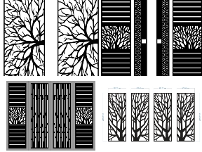 Bộ sưu tập Bộ 5 mẫu Cổng cây 4 cánh mới file dxf