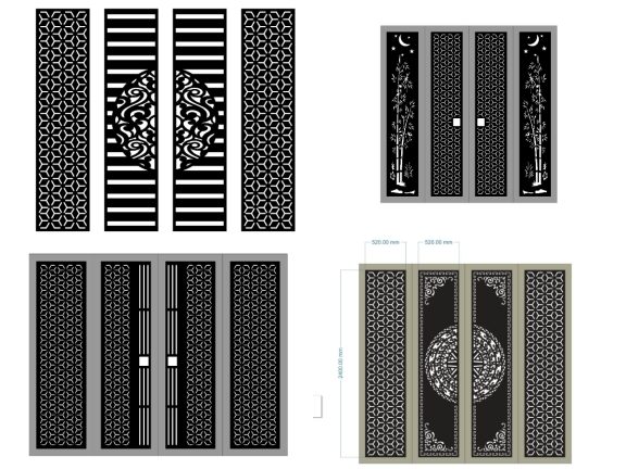 10 Mẫu Cổng 4 Cánh Bông Tuyết Phối Hoa Văn Trang Trí