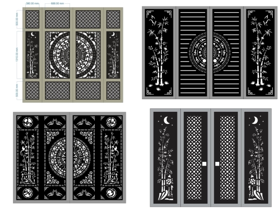 10 Mẫu Cổng CNC 4 Cánh Họa Tiết Trúc Kết Hợp Trống Đồng Độc Đáo