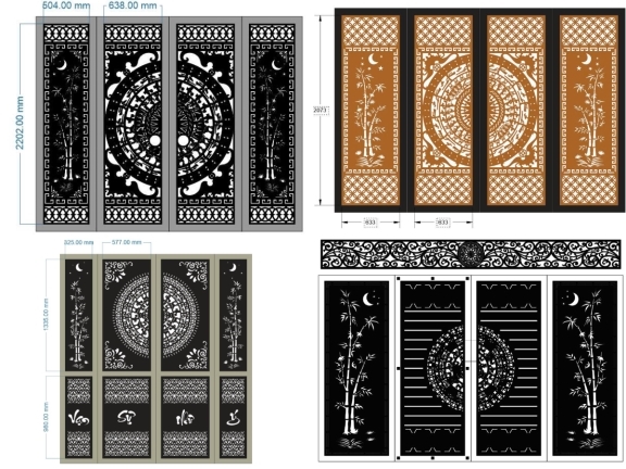 12 Mẫu Cổng Sắt 4 Cánh Trúc & Trống Đồng