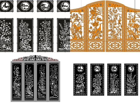 20 mẫu Cổng 4 cánh Tứ Quý – Tùng Cúc Trúc Mai