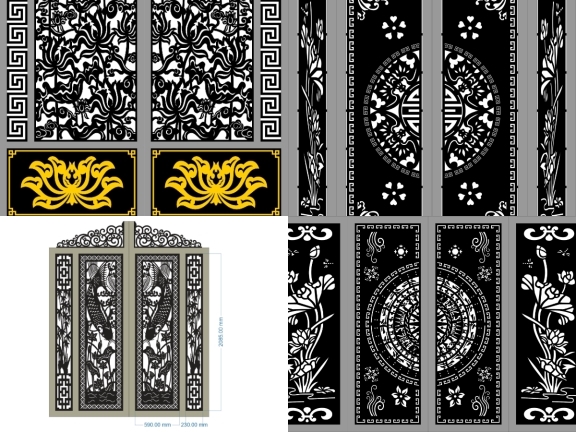 9 mẫu bản vẽ cổng họa tiết hoa sen