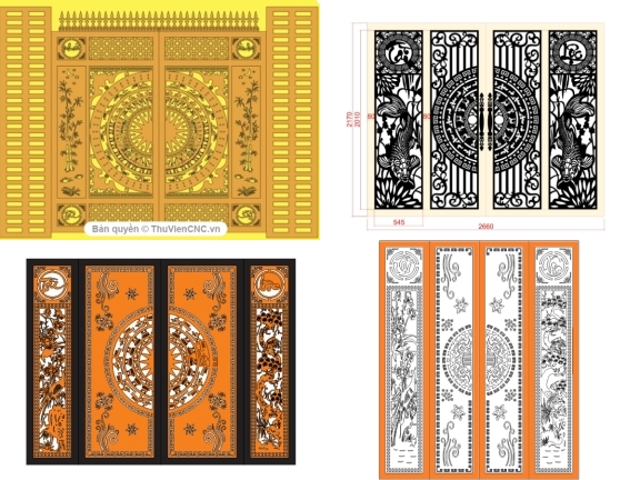 Bộ 5 mẫu Cổng tài lộc 4 cánh cnc file cad đẹp