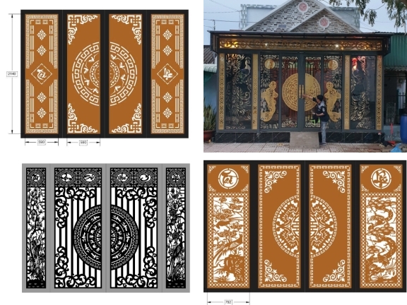 Bộ sưu tập 5 mẫu Cổng 4 cánh tài lộc file dxf mới nhất