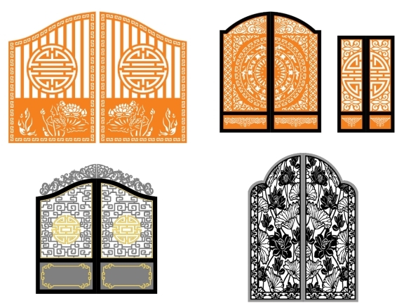 Bộ 5 mẫu Cổng chùa 2 cánh file cad