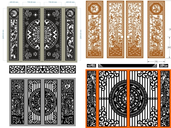 Bộ 5 mẫu Cổng tài lộc 4 cánh cnc file dxf