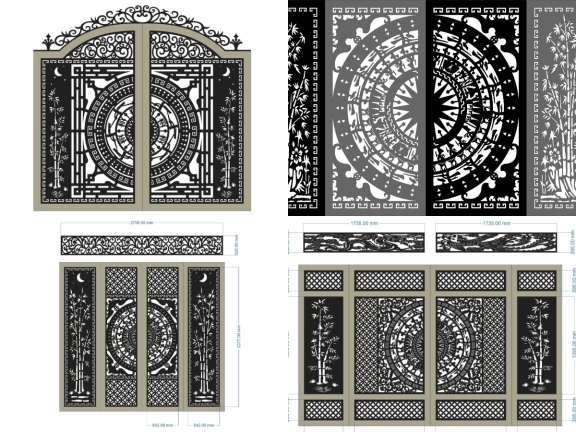 Bộ 5 mẫu cổng trúc 4 cánh cnc đẹp