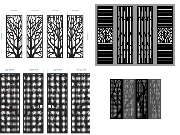 Bộ sưu tập 5 mẫu Cổng 4 cánh họa tiết cây cnc file cad