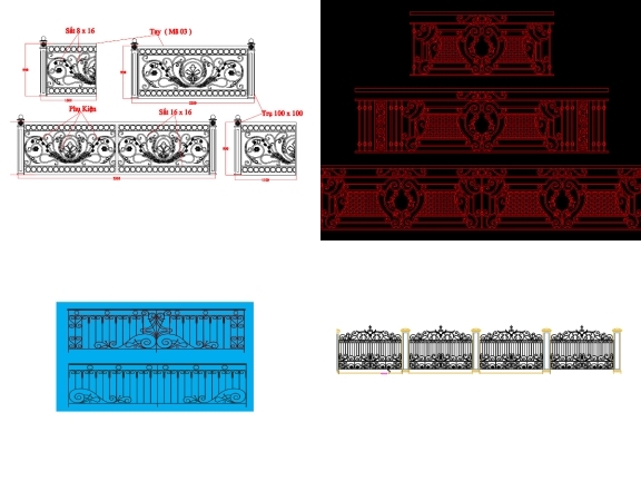 Bộ sưu tập 5 mẫu lan can sắt uốn file dxf đẹp