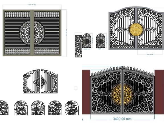 Bộ 10 mẫu Cổng 2 cánh cnc kết hợp hàng rào file dxf