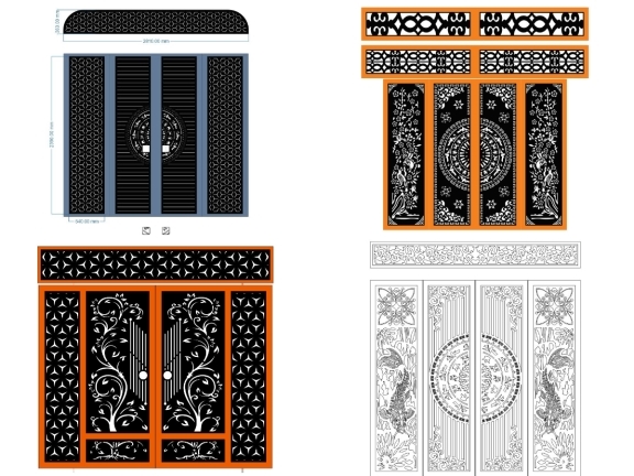 Bộ 10 mẫu Cổng 4 cánh có ô thoáng hot nhất file dxf