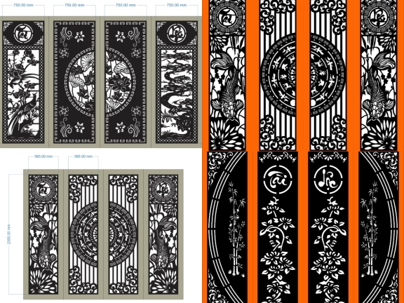 Bộ 5 mẫu Cổng 4 cánh tài lộc cnc dxf đẹp mắt