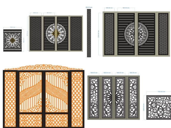 Tổng hợp bộ sưu tập 10 mẫu Cổng 4 cánh và hàng rào file dxf