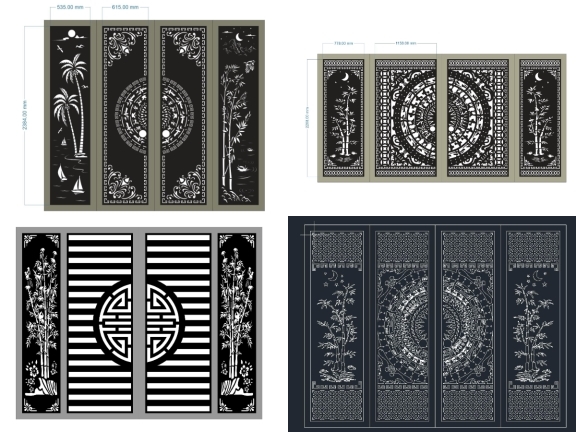 Bộ 5 mẫu Cổng trúc 4 cánh cnc dxf