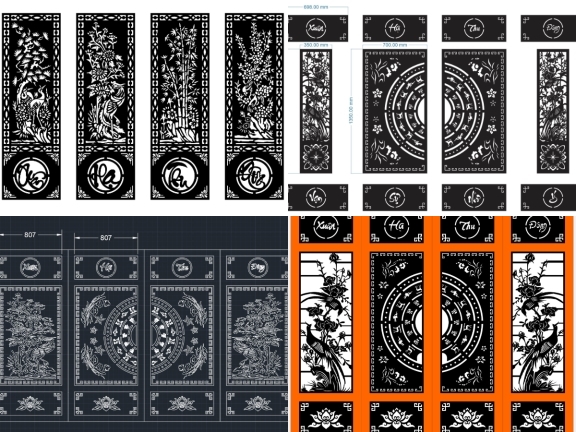 Bộ 10 mẫu Cổng xuân hạ thu đông cnc 4 cánh mới nhất