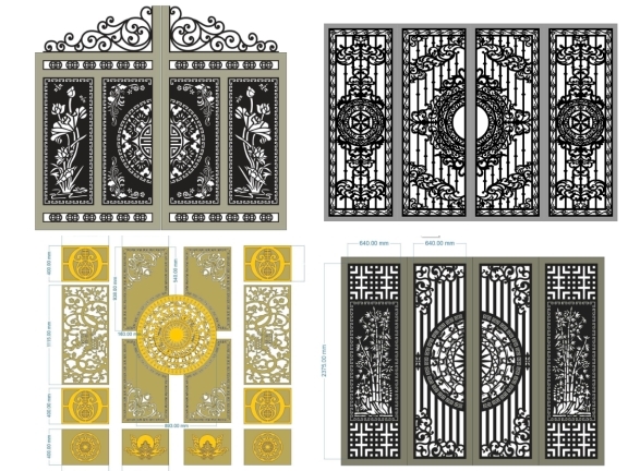 Trọn bộ 15 mẫu Cổng 4 cánh đơn giản đẹp mắt dxf