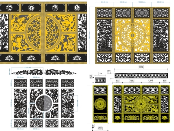Bộ 5 mẫu cổng 4 cánh tứ linh giá rẻ