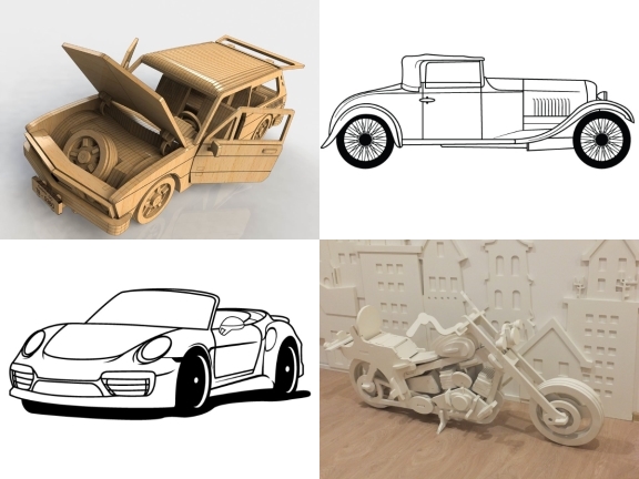 File dxf tổng hợp trọn bộ 8 mẫu Mô hình ô tô CNC