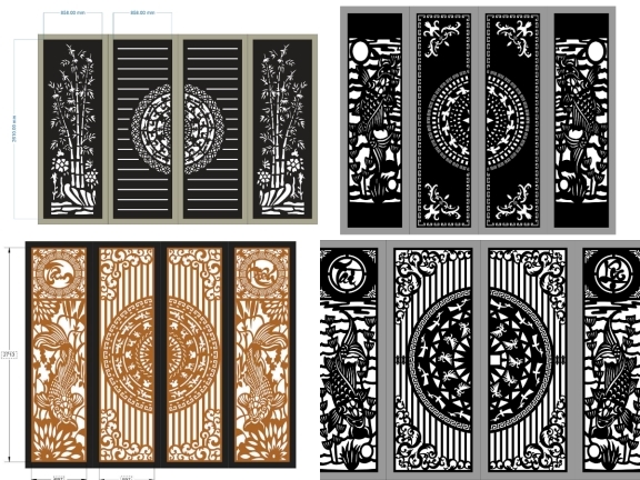 Mẫu Cổng 4 Cánh Sen - Trúc- Cá Đẳng Cấp