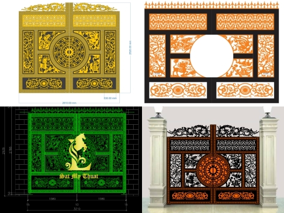 Mẫu Cổng 4 Cánh Tứ Linh CNC Nghệ Thuật