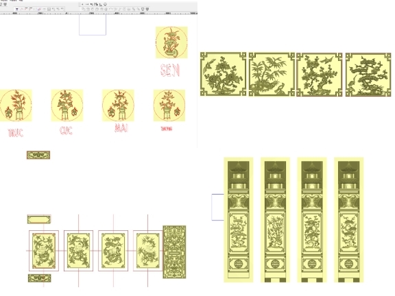 Tổng hợp 9 mẫu Jdpaint thiết kế File CNC tứ quý Tùng Cúc Trúc Mai