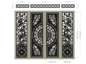 Bản vẽ cnc cổng 4 cánh trống đồng và cúc