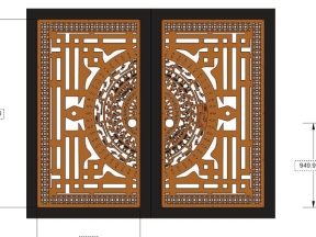 Bản vẽ cổng 2 cánh trống đồng dxf