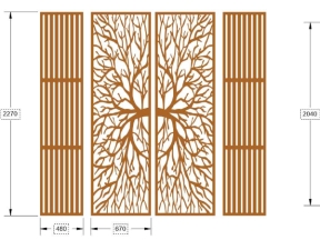Bản vẽ cổng 4 cánh cây cnc