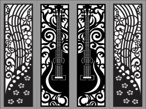 Bản vẽ cổng sắt CNC 4 cánh họa tiết đàn guitar