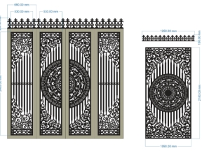Cnc thiết kế cổng 4 cánh chính phụ đẹp