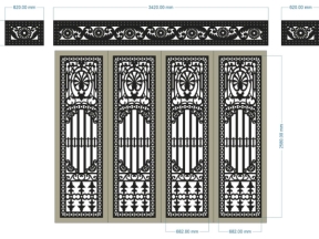 Cnc thiết kế cổng 4 cánh và ô thoáng đẹp dxf