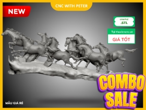 Combo Bát Mã CNC STL – Bộ 8 Ngựa + Đế Khắc Gỗ 3D Phong Thủy