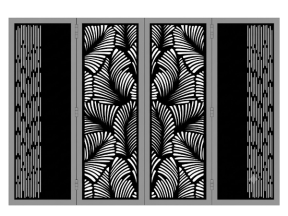 Cổng 4 cánh họa tiết nan dọc và lá cnc