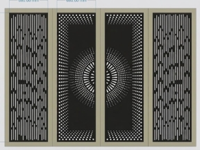 Cổng 4 cánh hoa văn tròn két hợp nan dọc cnc