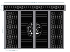 Cổng 4 cánh trống đồng bông tuyết và ô thoáng cnc dxf