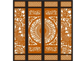 Cổng 4 cánh trống đồng cá chép hoa sen cnc dxf