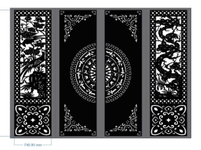 Cổng 4 cánh trống đồng cnc tùng cúc dxf đẹp