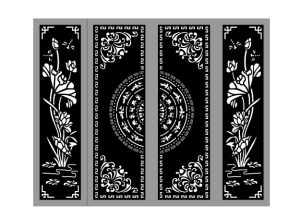 Cổng 4 cánh trống đồng hoa sen cnc