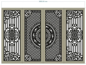 Cổng 4 cánh trống đồng kết hợp hoa lá tây cnc