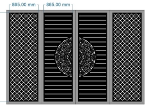Cổng 4 cánh trống đồng mới hình lá cách điệu cánh đồng tiền cnc
