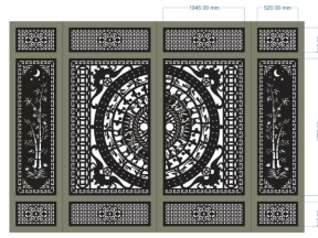 Cổng 4 cánh trống đồng trúc dơi cnc dxf