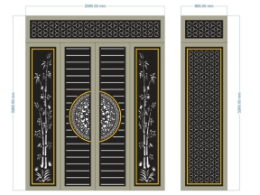 Cổng 4 cánh trúc trống đồng cnc dxf