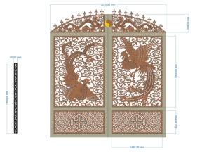 Cổng tứ linh 2 cánh rồng phượng đẹp file dxf