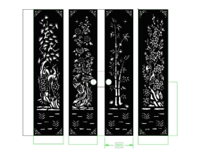Cổng tùng cúc trúc mai 4 cánh dxf cnc