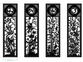 Download model cổng tùng cúc trúc mai vạn sự như ý 4 cánh cnc dxf